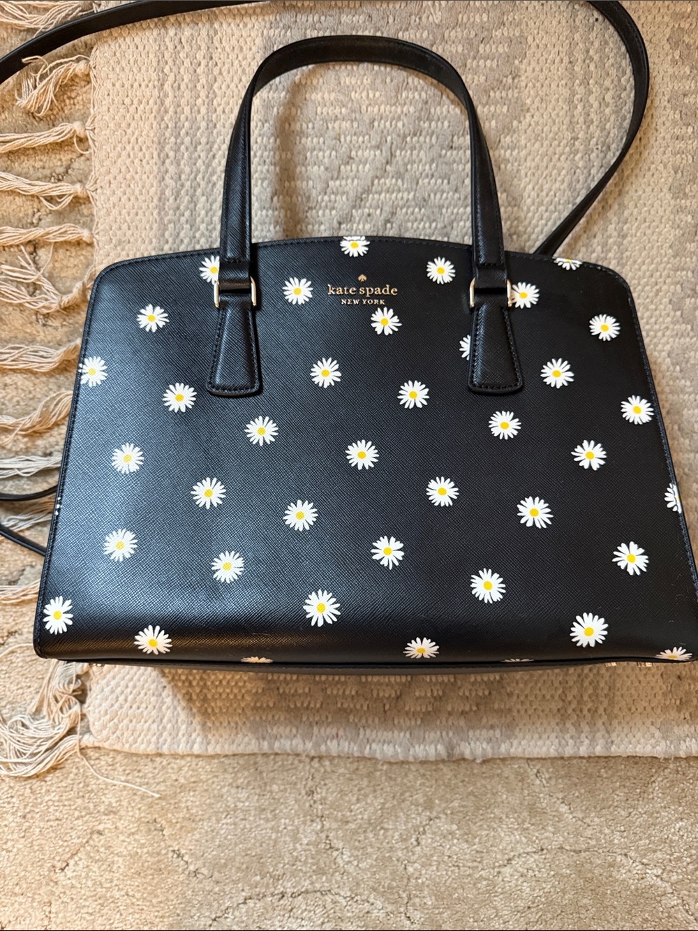 kate spade black daisy print satchel